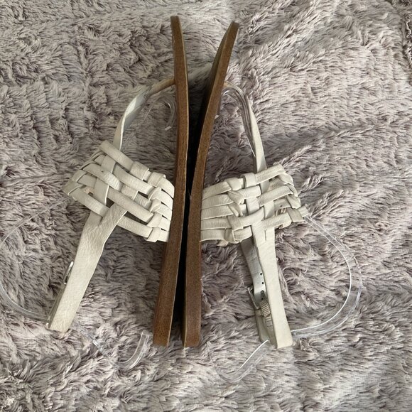 1.STATE  "Lenn" Sandals,‎ Size 8.5 M, White Leather Strapy Natural Buckle Flats - Picture 2 of 10